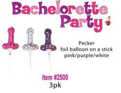 Bachelorette: 10C - BACHELORETTE FOIL BALLOON ON STICKS 3pk. - HP-2500**