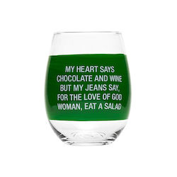 WINE GLASSES: S - HAND PAINTED WINE GLASS - MY HEART SAYS ....  187455**