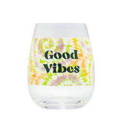 WINE GLASSES: 7B - BLURRED GOOD VIBES TIE DYE WINE GLASS - 115231 *