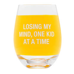 WINE GLASSES: 7B -  HAND PAINTED WINE GLASS - LOSING MY MIND ...  129232**
