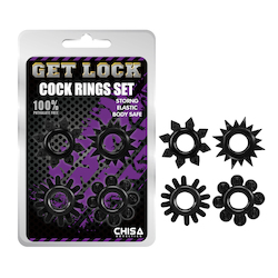 💍 RINGS & THINGS — Keep It Up, Turn It On: 1E - GET LOCK - COCK RING SET OF 4 - BLACK**