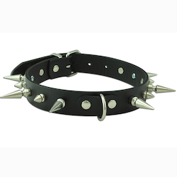 Wild Hide Leather: WILD - SPIKE D RING COLLAR LONG AND SHORT SPIKES - LG - 301-1**