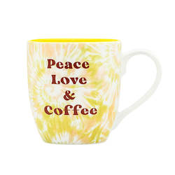 Mugs: 7B - LARGE MUG 500ML  - BLURRED PEACE LOVE & COFFEE TIE DYE MUG - 115114**